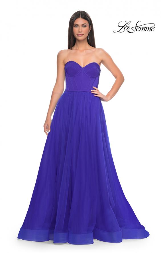 Picture of: A-Line Tulle Dress with Satin Corset Bodice in Royal Blue, Style: 32424, Detail Picture 6