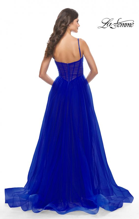 Picture of: A-Line Tulle Gown with Illusion Bodice and Boning in Royal Blue, Style: 31147, Detail Picture 7