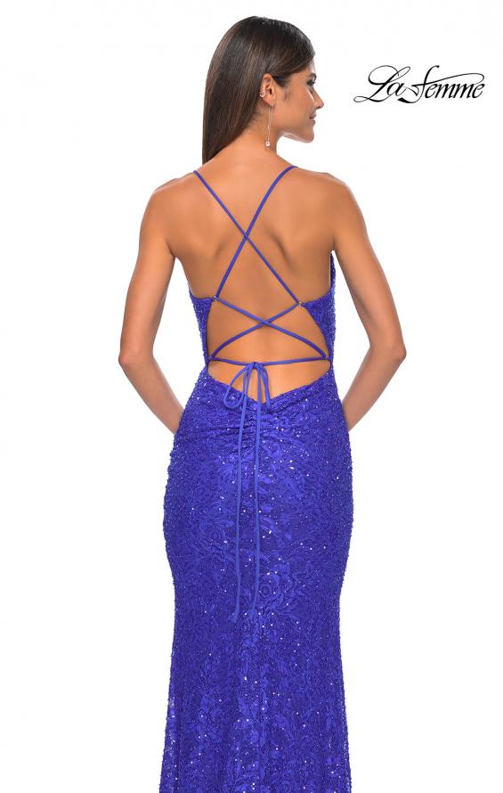 Picture of: Beaded Lace Long Dress with Illusion Bodice in Royal Blue, Style: 31359, Detail Picture 7