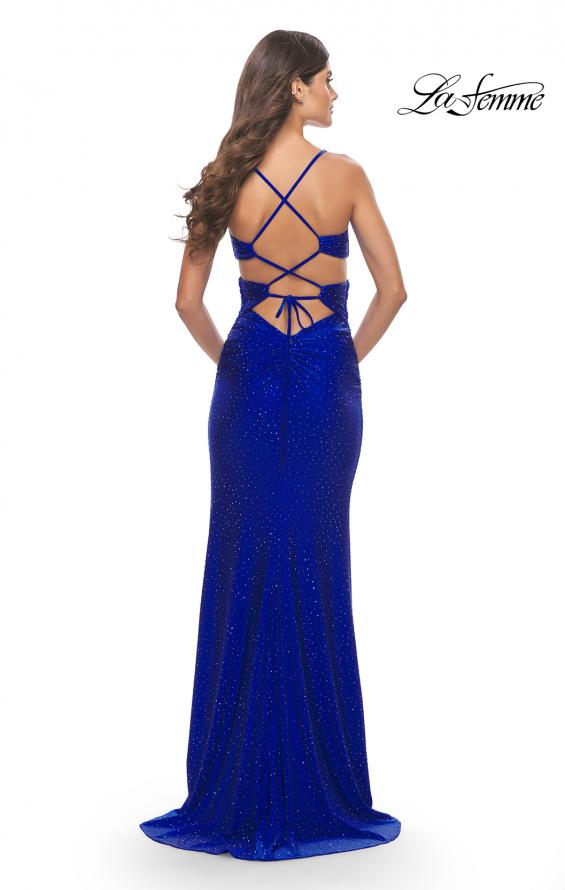 Picture of: Criss Cross Cut Out Rhinestone Jersey Dress in Royal Blue, Style: 31399, Detail Picture 7