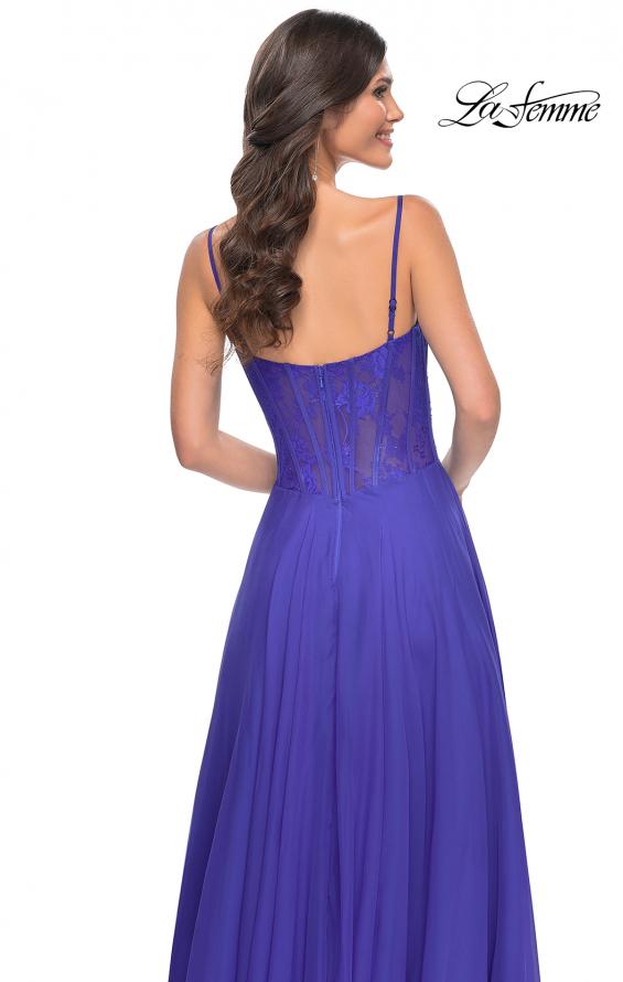 Picture of: Chiffon and Lace Gown with Bustier Top in Blue, Style: 32276, Detail Picture 7