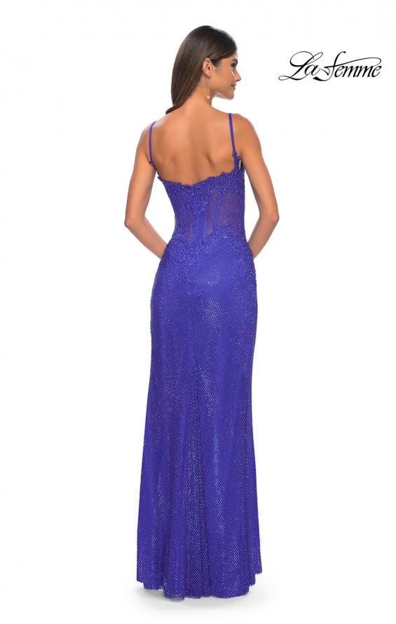 Picture of: Rhinestone Embellished Fishnet Dress with Lace Details in Royal Blue, Style: 32409, Detail Picture 7