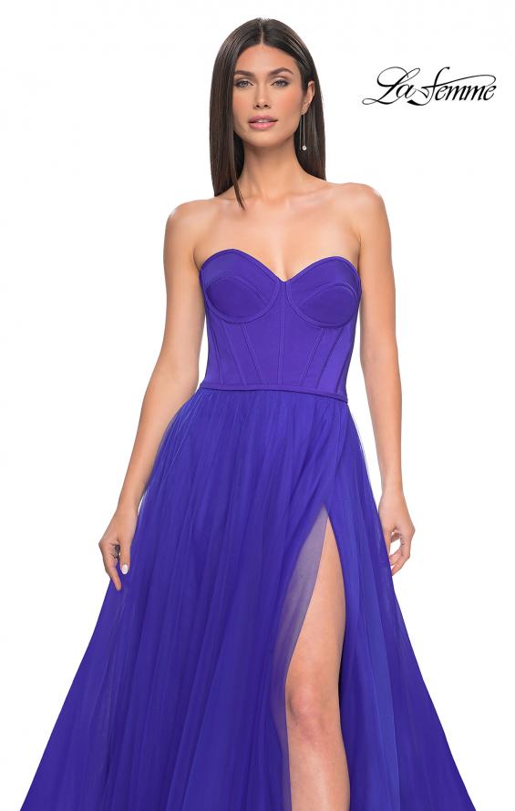 Picture of: A-Line Tulle Dress with Satin Corset Bodice in Royal Blue, Style: 32424, Detail Picture 7