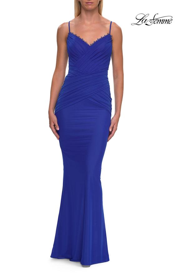 Picture of: Jersey Gown with Crisscross Back and Ruching in Royal Blue, Style: 33489, Detail Picture 7