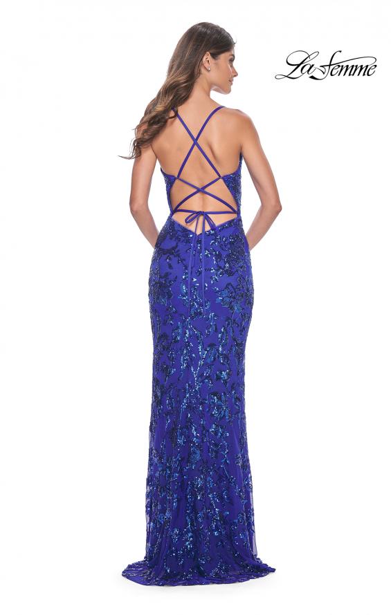 Picture of: Print Sequin Long Prom Dress with Lace Up Back in Royal Blue, Style: 31933, Detail Picture 5