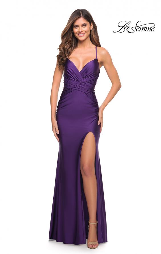 Picture of: Intricate Criss-Cross Ruched Bodice Prom Dress in Royal Purple, Style: 30522, Detail Picture 8