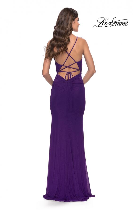 Picture of: Net Jersey Dress with Cut Outs and High Slit in Royal Purple, Style: 31124, Detail Picture 8
