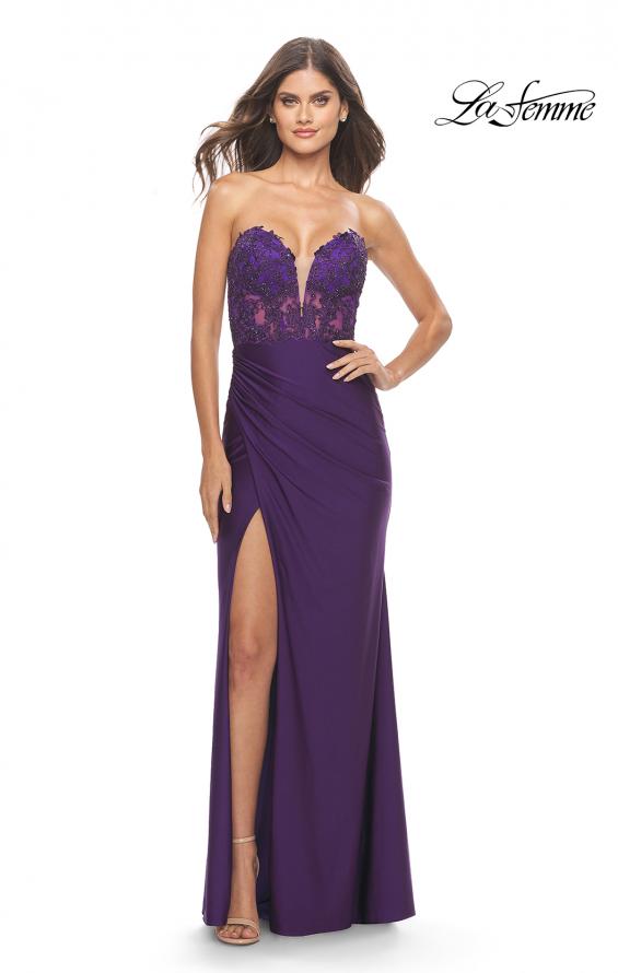 Picture of: Long Dress with Jersey Skirt and Lace Illusion Bodice in Royal Purple, Style: 31182, Detail Picture 8
