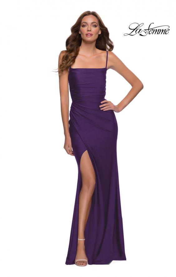 Picture of: Jersey Dress with Square Neckline and Ruching in Royal Purple, Style: 29710, Style: 29710
