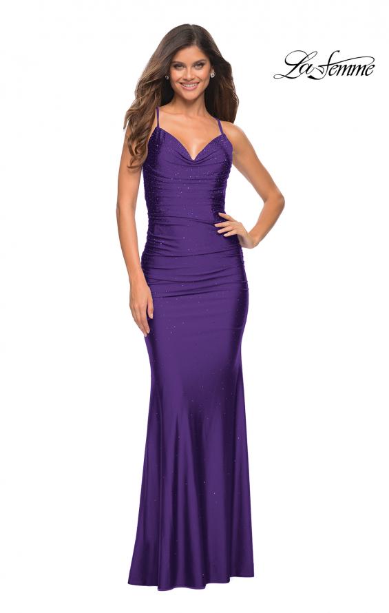 Picture of: Sparkle Rhinestone Long Jersey Prom Dress in Royal Purple, Style: 30413, Detail Picture 14