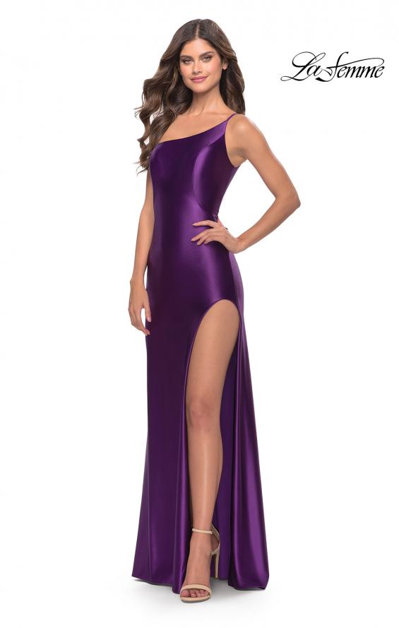 Picture of: Simple One Shoulder Liquid Jersey Dress in Royal Purple, Style: 31391, Detail Picture 14