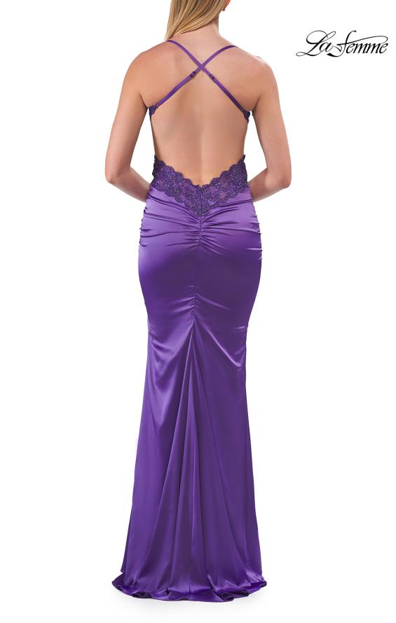Picture of: Satin and Lace Prom Dress with Side Cutouts and Open Back in Royal Purple, Style: 33651, Detail Picture 18