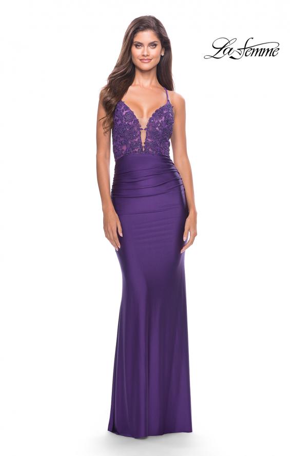 Picture of: Prom Dress with Beautiful Lace Bodice and Jersey Skirt in Royal Purple, Style: 30466, Detail Picture 19