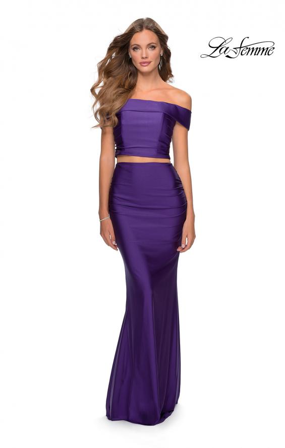 Picture of: Two Piece Neon Off the Shoulder Jersey Prom Dress in Royal Purple, Style: 28578, Detail Picture 1