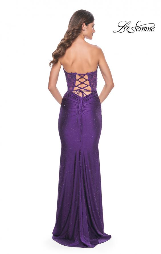 Picture of: Sweetheart Strapless Jersey Gown with Lace Sheer Bodice in Royal Purple, Style: 32254, Detail Picture 4