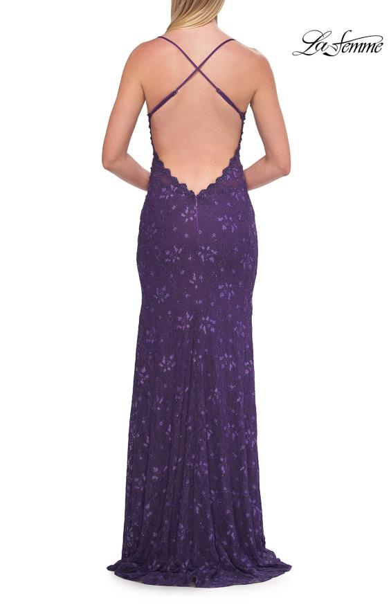 Picture of: Lace Prom Dress with Scalloped Neckline and Open Back in Royal Purple, Style: 33647, Detail Picture 4