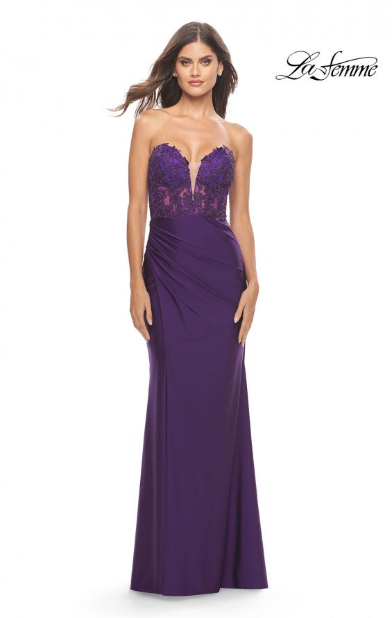 Picture of: Long Dress with Jersey Skirt and Lace Illusion Bodice in Royal Purple, Style: 31182, Detail Picture 6