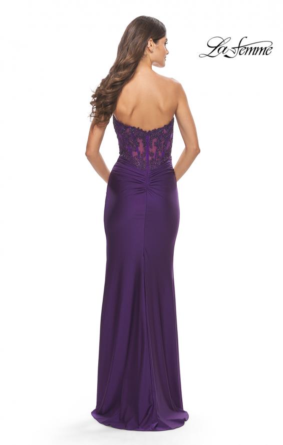 Picture of: Long Dress with Jersey Skirt and Lace Illusion Bodice in Royal Purple, Style: 31182, Detail Picture 7