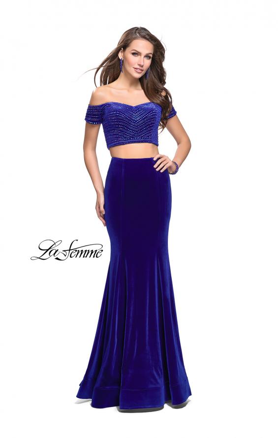 Picture of: Velvet Two Piece Prom Dress with Beading in Royal Blue, Style: 25496, Main Picture