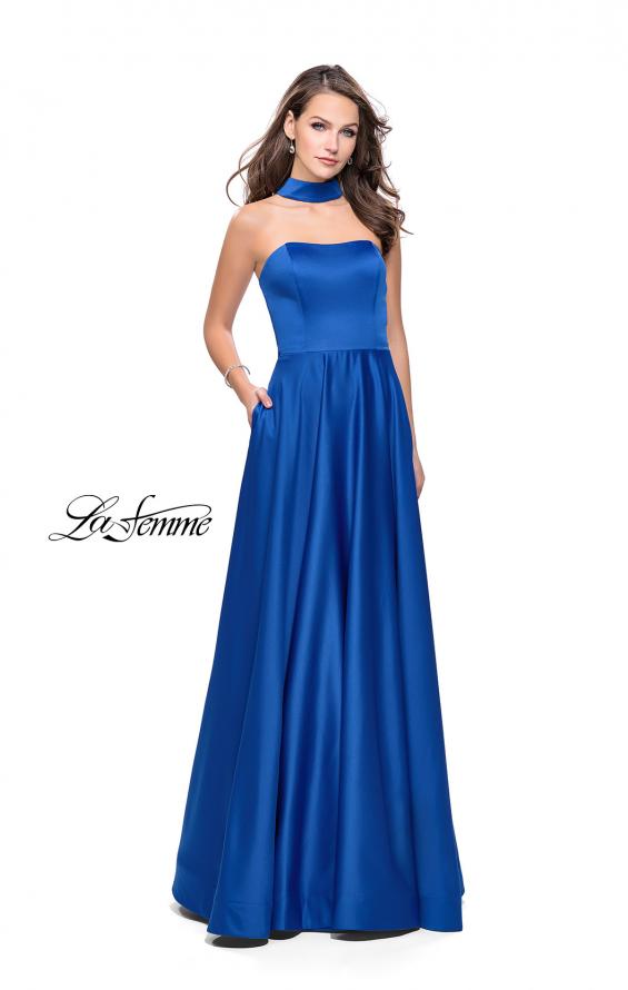 Picture of: Strapless Satin A-line Ball Gown with Attached Choker in Royal Blue, Style: 25680, Main Picture