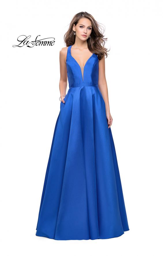 Picture of: Mikado A-line Prom Dress with Strappy Open Back in Royal Blue, Style: 26215, Detail Picture 1