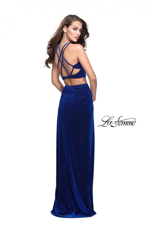 Picture of: Two Piece Velvet Prom Dress with Open Back and Leg Slit in Royal Blue, Style: 25464, Detail Picture 3