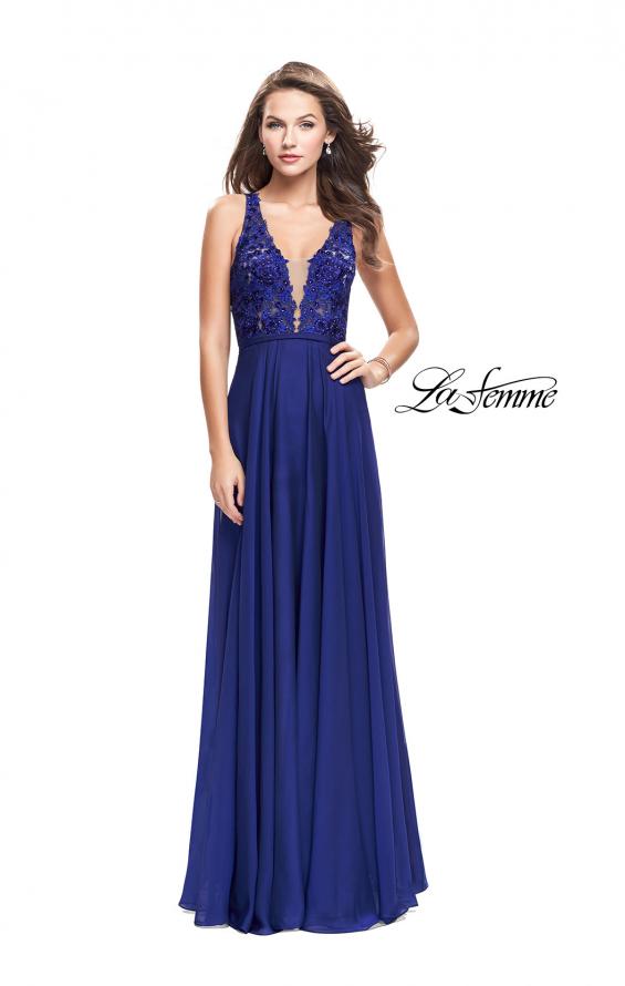Picture of: A-line Prom Gown with Chiffon Skirt and Lace in Royal Blue, Style: 26061, Detail Picture 3