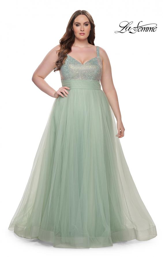 Picture of: A-Line Plus Size Prom Dress with Rhinestone Bodice in Sage, Style: 31251, Detail Picture 11