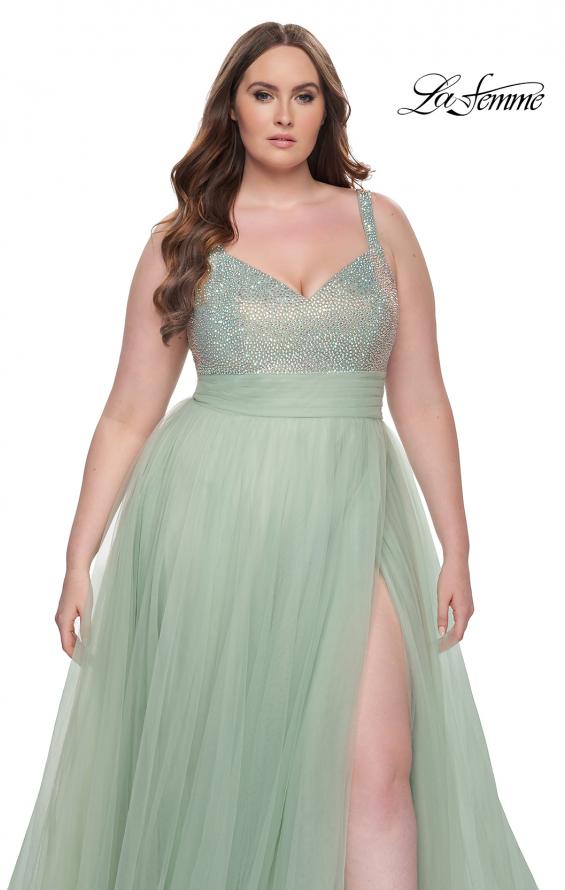 Picture of: A-Line Plus Size Prom Dress with Rhinestone Bodice in Sage, Style: 31251, Detail Picture 13