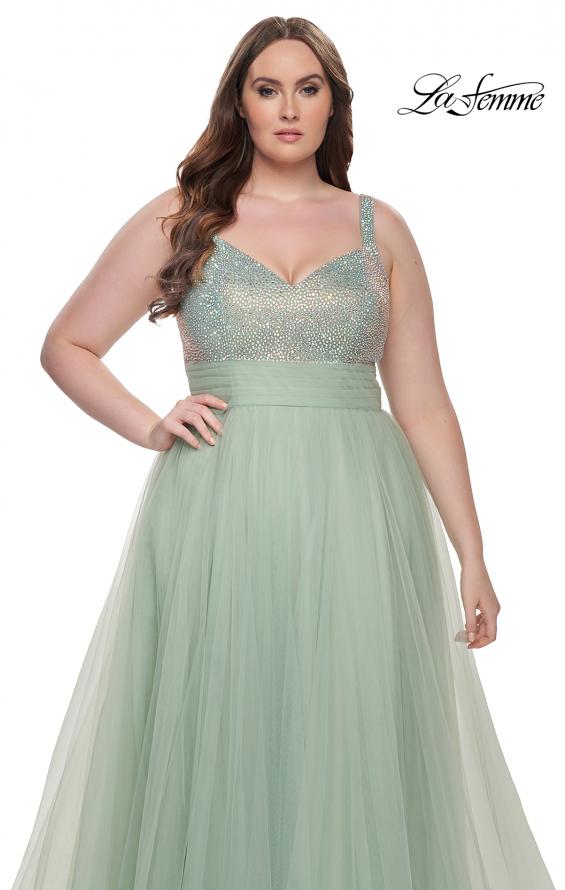 Picture of: A-Line Plus Size Prom Dress with Rhinestone Bodice in Sage, Style: 31251, Detail Picture 14
