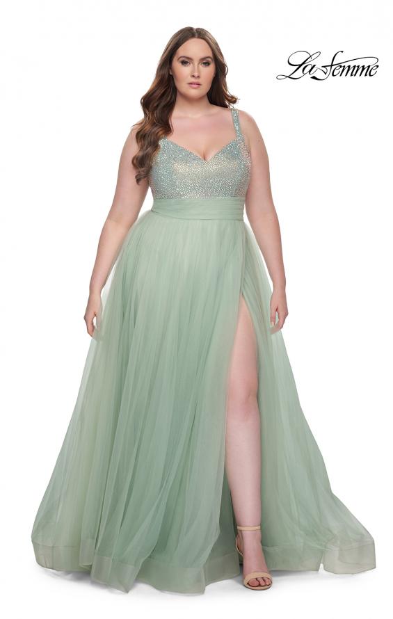 Picture of: A-Line Plus Size Prom Dress with Rhinestone Bodice in Sage, Style: 31251, Detail Picture 2