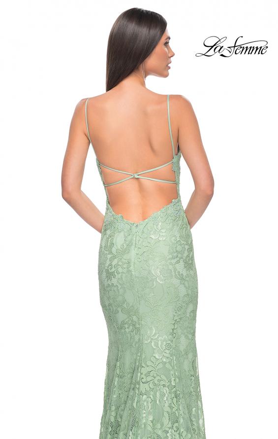 Picture of: Lace Dress with Deep V-Neck and Rhinestones in Sage, Style: 31134, Detail Picture 8