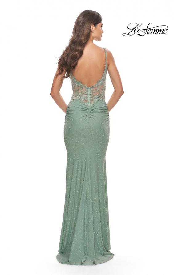 Picture of: Rhinestone Jersey Dress with Sheer Lace Back in Sage, Style: 31341, Detail Picture 8