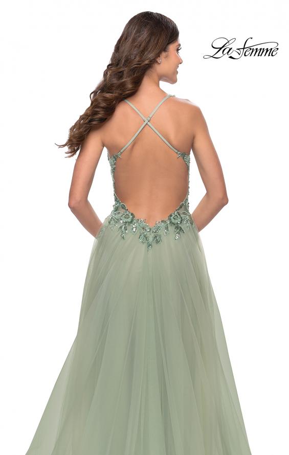 Picture of: Tulle A-Line Gown with Sheer Bodice and Beaded Lace Detail in Sage, Style: 31369, Detail Picture 8