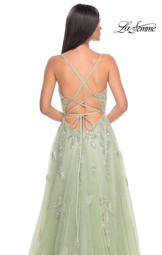 Picture of: Two Tone Tulle A-Line Prom Dress with Floral Beaded Detail in Sage, Style: 32090, Detail Picture 9