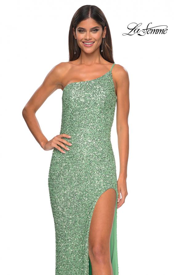 Picture of: Elegant Soft Sequin One Shoulder Long Dress in Sage, Style: 31212, Detail Picture 10