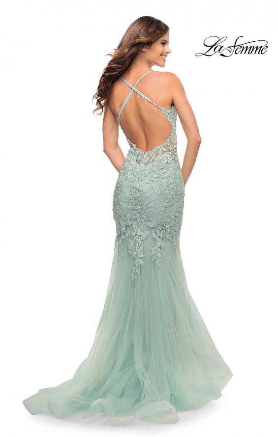 Picture of: Mermaid Tulle and Lace Jeweled Prom Dress in Sage, Style: 30584, Detail Picture 11