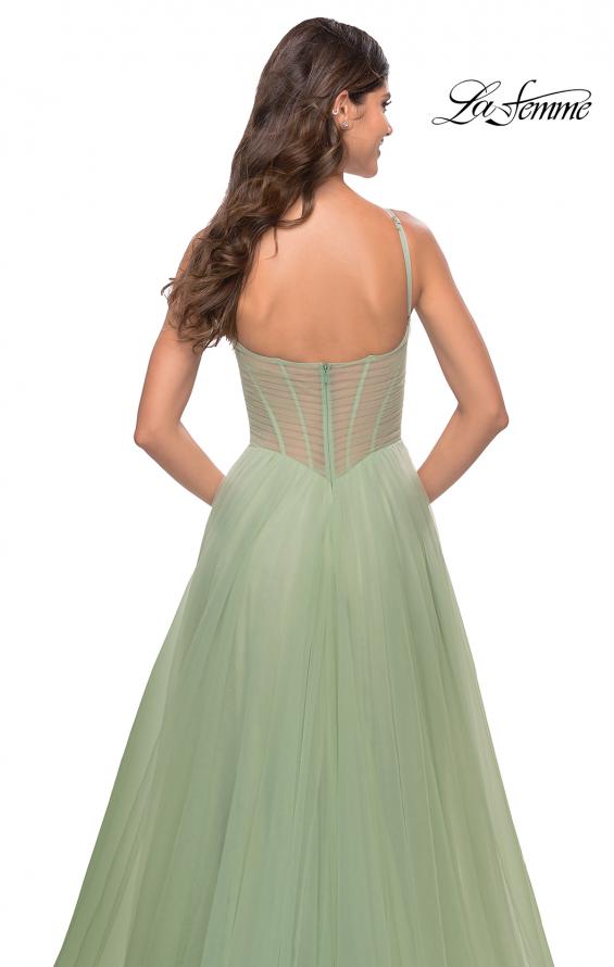 Picture of: Tulle A-line Prom Dress with Corset Sheer Bodice in Sage, Style: 31502, Detail Picture 11