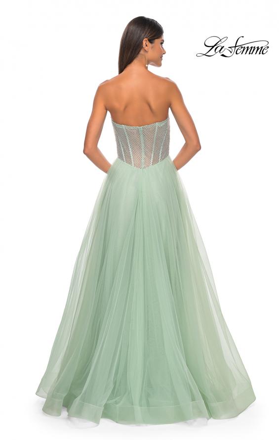 Picture of: Neon A-Line Tulle Prom Dress with Rhinestone Fishnet Bodice in Sage, Style: 32445, Detail Picture 11