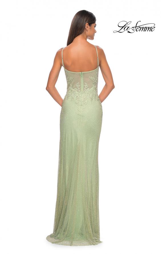 Picture of: Gorgeous Rhinestone Fishnet Gown with Lace Embellishments in Sage, Style: 32292, Detail Picture 12