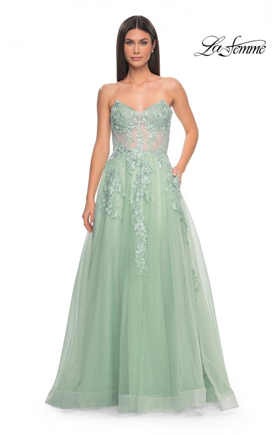 Picture of: Sweetheart Strapless Gown with Beautiful Lace Applique in Sage, Style: 32082, Detail Picture 13
