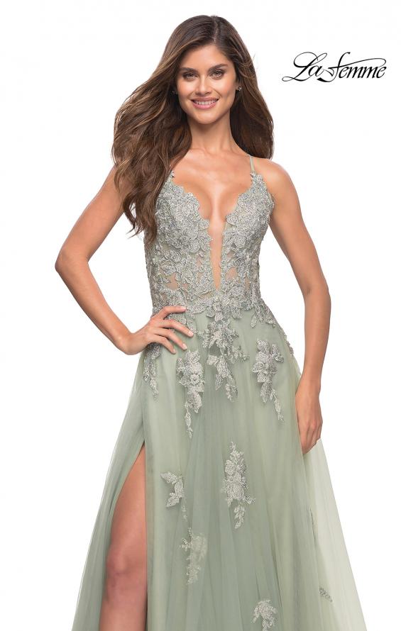 Picture of: Tulle A-line Dress with Jeweled Lace Appliques, Style: 30560, Detail Picture 14