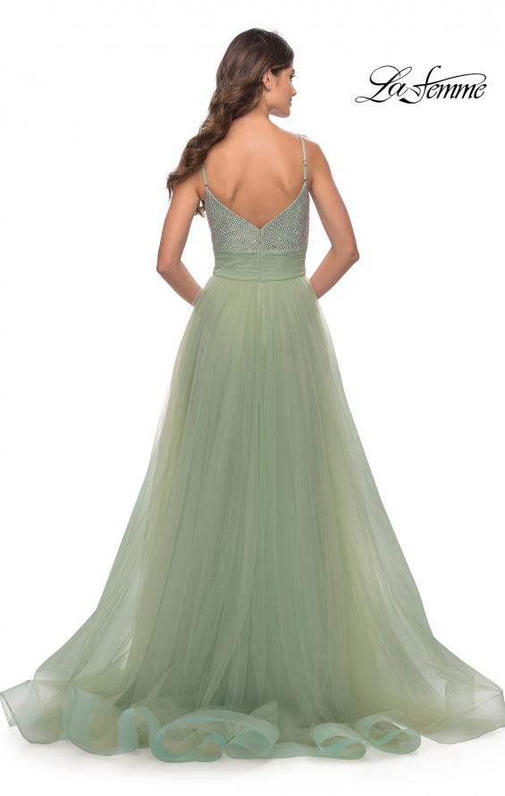 Picture of: Tulle Gown with Full Skirt and Rhinestone Bodice in Sage, Style: 31238, Back Picture