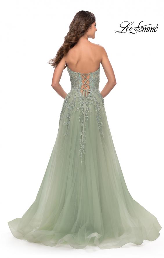 Picture of: Sweetheart Tulle Strapless Gown with Lace Applique in Sage, Style: 31363, Back Picture