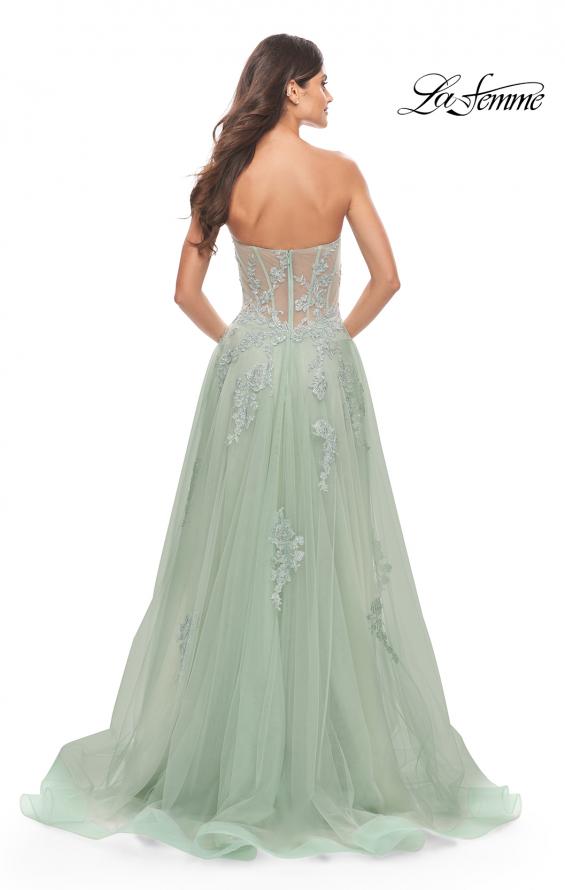 Picture of: Tulle A-Line Gown with Beautiful Lace Applique in Sage, Style: 31577, Back Picture