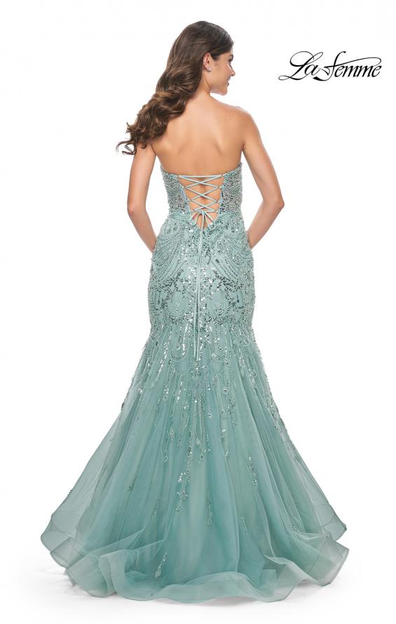Picture of: Unique Beaded Sequin Print Mermaid Prom Dress in Sage, Style: 32053, Back Picture