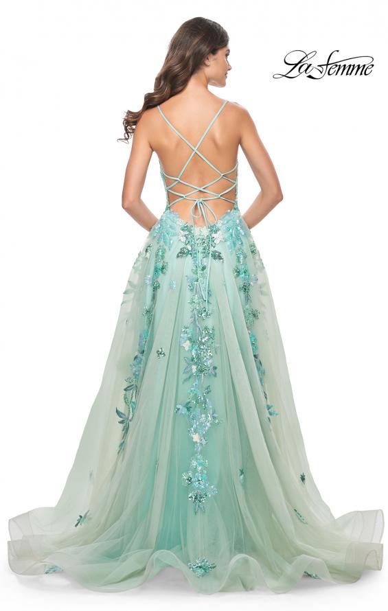 Picture of: Gorgeous Sequin Floral Lace Applique A-Line Tulle Sage Prom Dress in Sage, Style: 32347, Back Picture