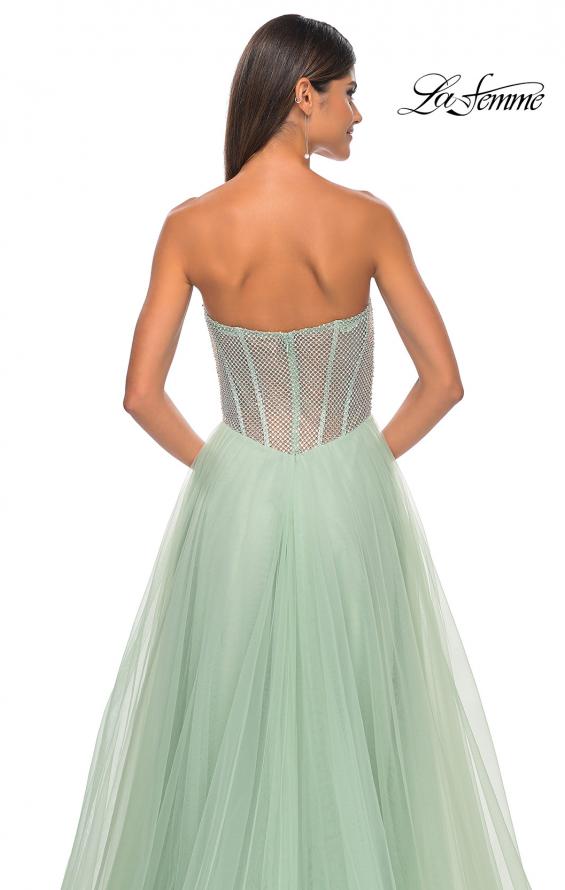 Picture of: Neon A-Line Tulle Prom Dress with Rhinestone Fishnet Bodice in Sage, Style: 32445, Detail Picture 18