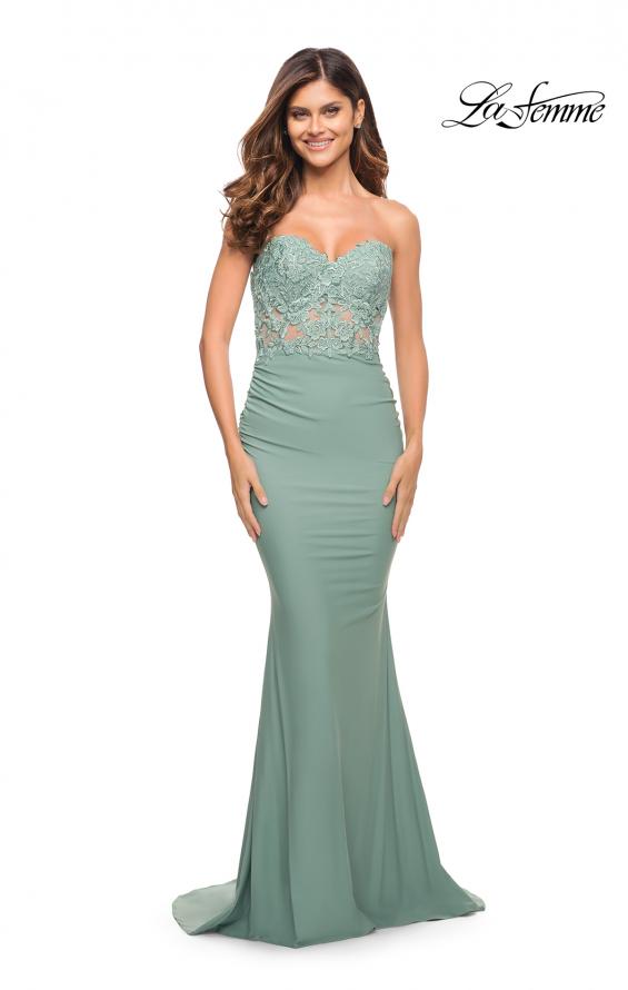 Picture of: Sweetheart Strapless Dress with Illusion Lace Bodice in Sage, Style: 30750, Detail Picture 1