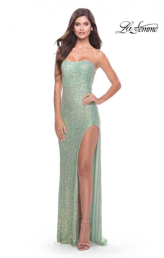 Picture of: Beaded Lace Strapless Dress with Modified Sweetheart Neckline in Sage, Style: 31355, Detail Picture 1